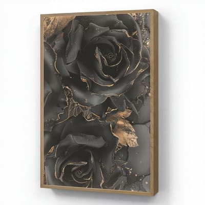 Wandlamp 60x90 cm - Oplaadbaar - Rozen - Zwart - Bloemen - Goud - Wandlampen binnen woonkamer - Slaapkamer lamp - Decoratieve nachtlamp - Vloerlamp draadloos