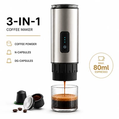 HomeGoodies 3-in-1 Draagbaar Koffiezetapparaat - Voor Koffiepoeder, N-Capsules & DG-Capsules - Espressomachine