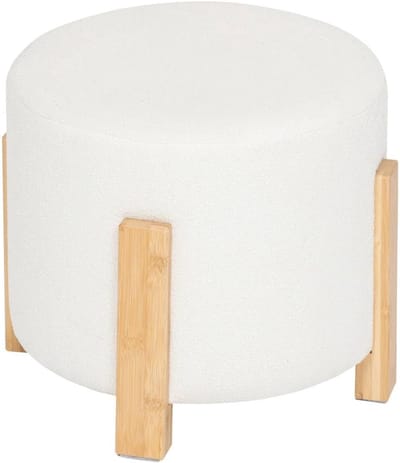 Atmosphera Bansa Kruk - Bouclé Stof & Bamboe - Wit - Ø37,5 cm