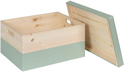 HAUDT® Houten kist KIM Maxi Tijm met losse deksel - handgrepen - 39,5 x 29,5 x 23 cm - inhoud 21.8L - afneembare deksel - mint groen