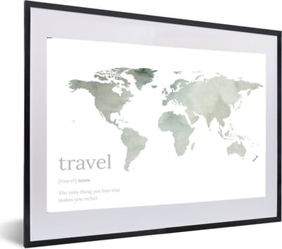 Poster in lijst - Fotolijst 60x40 cm - Posters - Wereldkaart - Quote - Travel - Posterlijst zwart - Decoratie - Wanddecoratie woonkamer - Muurdecoratie slaapkamer