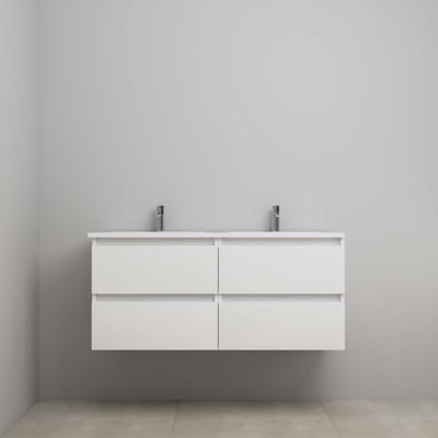On-Line Onderkast - 120 cm - Voorgemonteerd - Acryl Wastafel - 2 Kraangaten - Hoogglans Wit