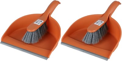 Urban Living Stoffer en blik set - 2x - oranje - zachte borstel - kunststof - 32 x 22 cm