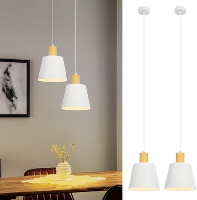 NETTLIFE Hanglamp Vintage - 2 Stuks - E27 Fitting - wit - Ø20cm Industriële Eetkamerlamp - Vatvorm - Metaal - voor Keuken | Slaapkamer | Woonkamer | Hal | Bar | Eettafel-excl. lichtbron
