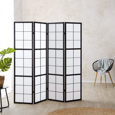 Homestyle4u Kamerscherm 4 panelen - 176x175 cm - zwart - 4-delig - Shoji