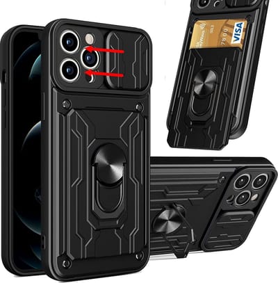 Hoesje Geschikt voor iPhone 13 Pro Max met pashouder / Ringhouder / lens bescherming – Zwart