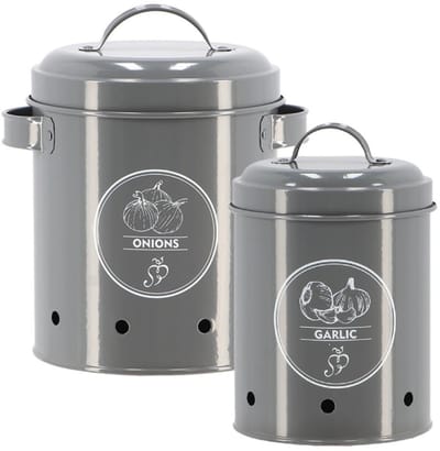 Secrets du Potager Onion/garlic storage tins - metal - gray - 17 x 20 cm - storage/storage jar