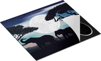 Chefcare Inductie Beschermer Olifanten Silhouet tijdens Volle Maan - 60x50 cm - Afdekplaat Inductie - Kookplaat Beschermer - Inductie Mat