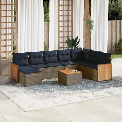 vidaXL - 9-delige - tuinbankset - met - kussens, - grijs - polyrotan