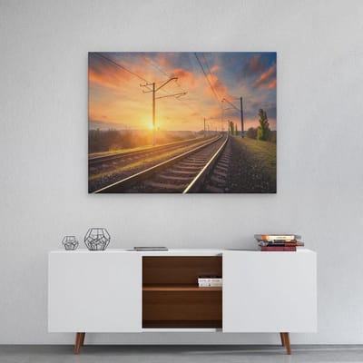 Artaza Canvas Schilderij Spoorweg Zonsondergang - 80x60 cm - Wanddecoratie Natuur - Muurdecoratie Landschap - Schilderijen Op Canvas Woonkamer