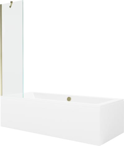 Mexen Cube rechthoekig bad 170 x 80 met omkasting en 1-vleugelige parawan 50 , transparant, goud - 550517080X9505000050