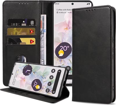 Smartphonica Telefoonhoesje geschikt voor Google Pixel 6 Pro kunstleren hoesje met magnetische sluiting en pashouders book case - Zwart geschikt voor Google Pixel 6 Pro