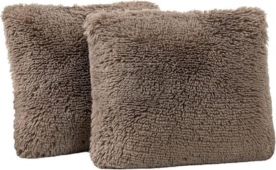 Set van 2 Decoratieve Kussenhoezen Imitatiebont - Zachte Kussenslopen voor Bank en Woonkamer - 45x45 cm Kaki