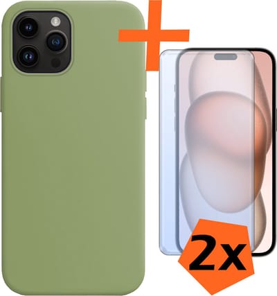 Hoes - Met 2x Screenprotector - Geschikt voor Apple iPhone 15 Plus - Sterk & Shockproof - Back Cover - Siliconen Case - Telefoon Hoes - Groen