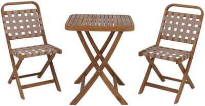 Tuinset MCW-P70, zitgroep balkonset set 2x stoel tafel, touwvlechtwerk acaciahout opvouwbaar ~ naturel, crème