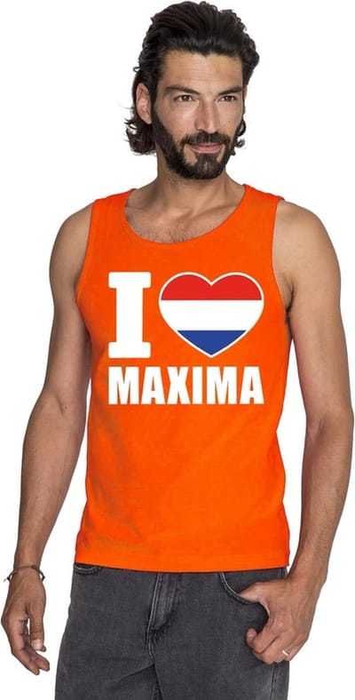 Oranje I love Maxima tanktop shirt/ singlet heren - Oranje Koningsdag/ Holland supporter kleding S