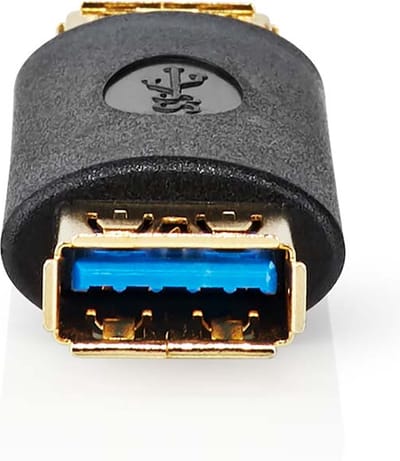 Nedis USB-A Adapter - USB 3.2 Gen 1 - USB-A Female - USB-A Female - 5 Gbps - Rond - Verguld - Antraciet - Doos