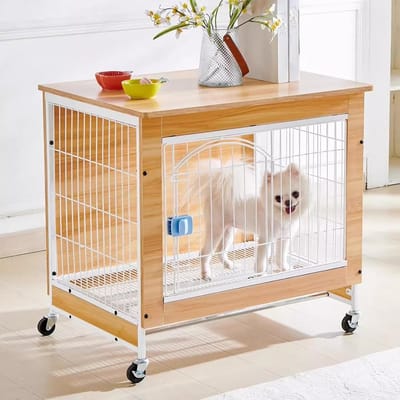 Hondenbench Meubels - Hondenmand Tafel - Veilige Rustplek - Met Wielen En Lade - 78X55X72.5Cm - Houtkleur