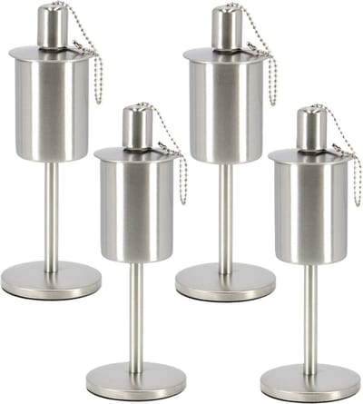 Fancy Flames RVS olie/tuinfakkel - 4x - 9.5 x 25 cm - op stabiele voet