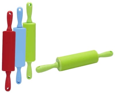 1x Kinder deegrol 27 cm Silicone Kleurrijk Willekeurige kleur (groen/blauw/rood)