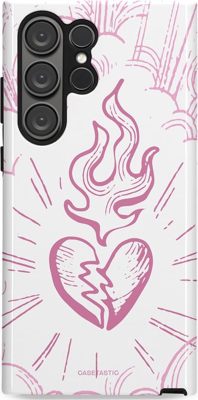 Casetastic Hoesje Geschikt voor Samsung S23 Ultra - Stijlvolle Beschermende Duo-layer Case - Roze Liefdesvlam
