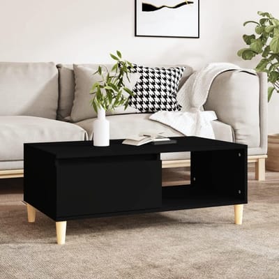 Salontafel zwart hout met open vak en lade, bijzettafel in de afmetingen 90 x 50 x 36,5 cm