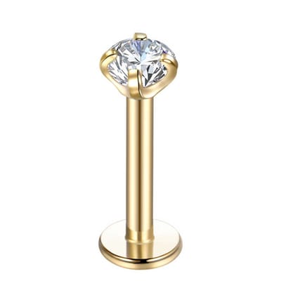 neuspiercing steentje - labret piercing - 10mm Goud - neuspiercing staafje- tragus piercing - lippiercing steentje - tragus piercing steentje -piercing chirurgisch staal
