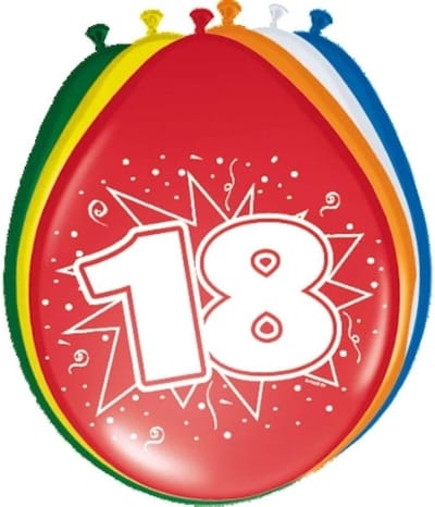 18 jaar verjaardag feest ballonnen - 16x stuks - feestartikelen leeftijd - versiering - mix kleuren
