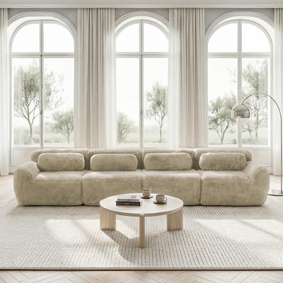 Vierpersoonsbank - modulair en veelzijdig samen te stellen - antislipbasis - met kussens - voor woonkamer en slaapkamer - lichtkaki