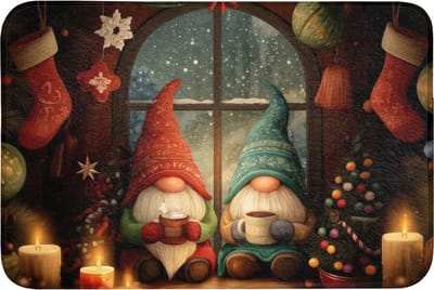 Badmat 90x60 cm - Antislip - Gnooms - Kerst - Raam - Kleurrijk - Badmatten voor badkamer - Badkamermat - Douchemat - Badkamer mat