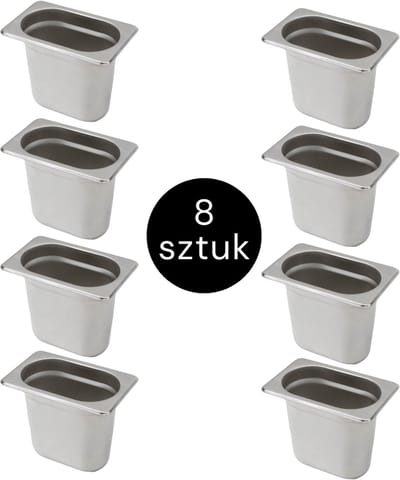 MEGA-M Gastronorm - GN 1/9 Set van 8 stuks - 176x108x150 mm - Roestvrij Staal