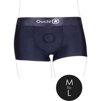 Shots - Ouch! OU825BLKML1 - Vibrating Strap-on Boxer - Black - M/L