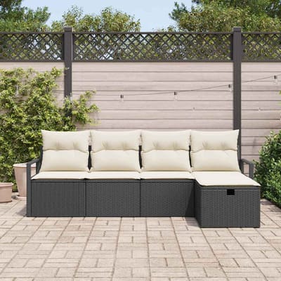 vidaXL - Bankstel - 5 - st - 5-Aantal - zitplaatsen - Zwart - en - Crème - poly - rattan
