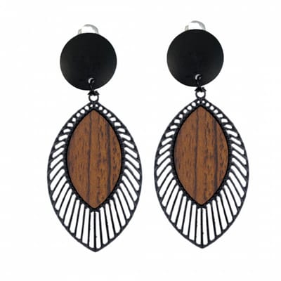 Clip oorbellen -zwart -bruin- hout- geen gaatje- Charme Bijoux
