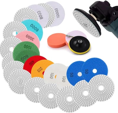 Diamant Polijstschijven Set - Schuurpapier Pads - Vloeren Polijsten - 16 Delig Inclusief M14 - 125 mm - Grijs