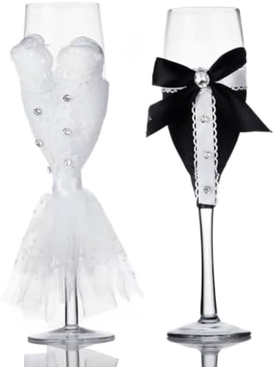 Champagne Glas Set Met Geschenkdoos - Kristal Flutes Met Strass Rand Hart Decoratie Voor Bruiloft, Verjaardag, Feest - Zwart - 2 Stuks