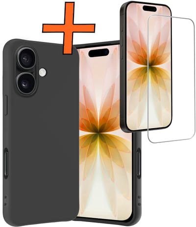 Hoes - Met Screenprotector - Geschikt voor Apple iPhone 17 - Sterk & Shockproof - Back Cover - Siliconen Case - Telefoon Hoes - Zwart