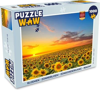 Puzzel Bloemen - Zonnebloem - Zonsondergang - Nacht - Oranje - Legpuzzel - Puzzel 1000 stukjes volwassenen