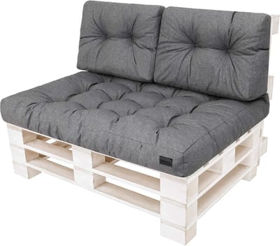 Tuinkussens Set voor Palletbank - Zitkussen 120x80 + Rugleuningen 2x60x40 - Antraciet