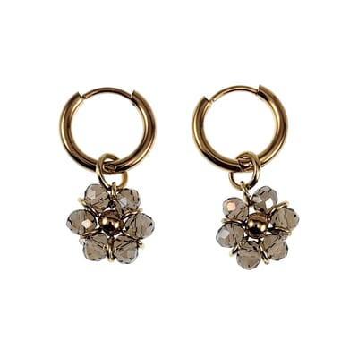 ∅14mm x 2mm Oorringen Dames - Verguld RVS - Transparant Grijs-ab Gefacetteerde Kristallen Bloem Hanger - Bungelende Oorbellen