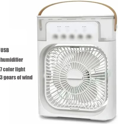 Ventilator - Led Verlichting - Draagbare Ventilator - Luchtkoeler - Bevochtiger - Tafelmodel - Waterverneveling - 20,3 x 7,6 x 25,4 cm - Wit