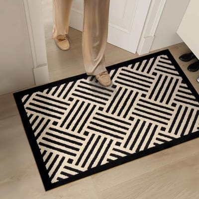 KZQ Deurmat voor binnen - 60 cm x 90 cm - Nachtkastjemat - Antislip deurmat voor voordeur - Rubberen vloermat - Lage schoenzool - Deurmat voor buiten - Badkamermat - Zwart