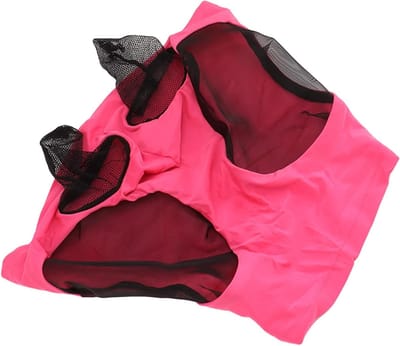 SnelShoppen - Horse Face Dekentje, Comfortabele en Ademende Oordoppen voor Muggenpreventie, Elastische Masker van Paardennet, Rekbaar voor Stal (Roze