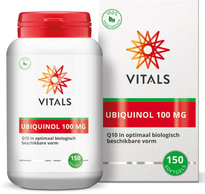 Vitals Ubiquinol 100 mg - 150 softgels - enzymen. De biologisch meest actieve vorm van co-enzym Q10.