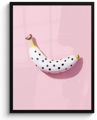 Poster in lijst - Fotolijst 60x80 cm - Posters - Banaan - Stippen - roze - Posterlijst zwart - Decoratie - Wanddecoratie woonkamer - Muurdecoratie slaapkamer