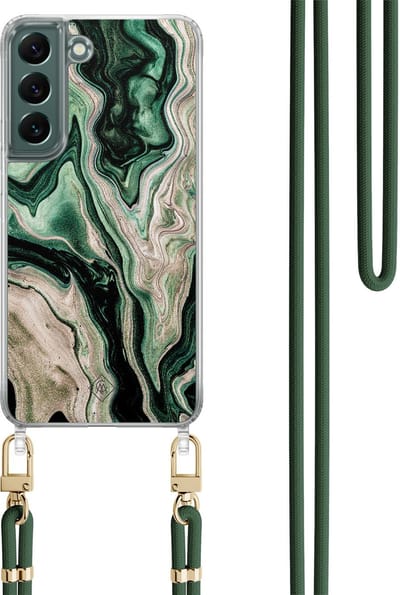 Casimoda® hoesje met groen koord - Geschikt voor Samsung S22 Plus - Groen marmer / Marble - Afneembaar koord - TPU/polycarbonaat - Groen