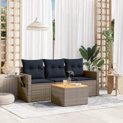 vidaXL - 4-delige - tuinbankset - met - kussens, - grijs - polyrotan