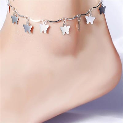 Mode 925 Sterling Zilver Anti-allergie Vlinder Bedel Enkelband Armband Voor Vrouwen Zomer Sieraden Schakelketting Strand beige