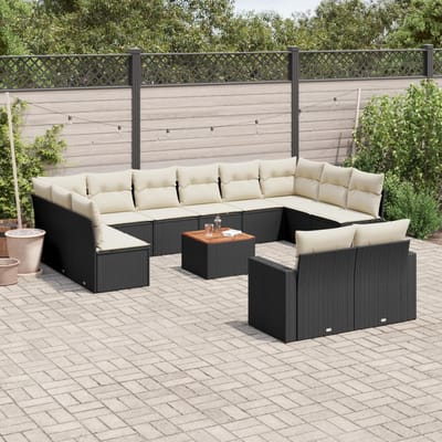 vidaXL - 13-delige - Loungeset - met - kussens - poly - rattan - zwart