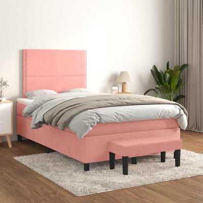 vidaXL - Boxspring - met - matras - fluweel - roze - 120x190 - cm